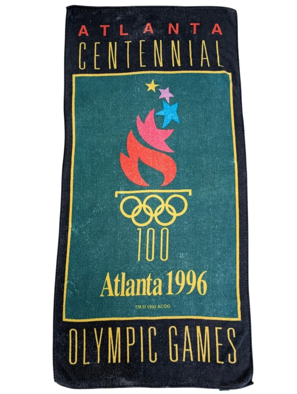 Vintage Cannon Atlanta 1996 Centennial Olympic Games Beach Towel - Black/Teal